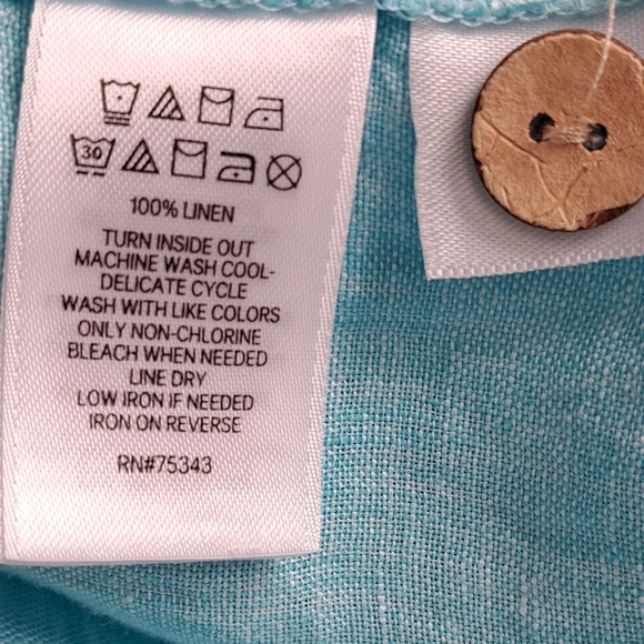 Cynthia Rowley 100% Linen Top Aqua Blue Button Detail Short Sleeve Size Large - Picture 8 of 8